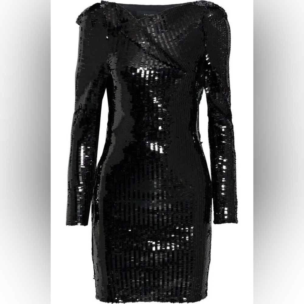 NWT Roland Mouret Vista Sequin Mesh Mini Dress Black 6 MEDIUM Made in England
